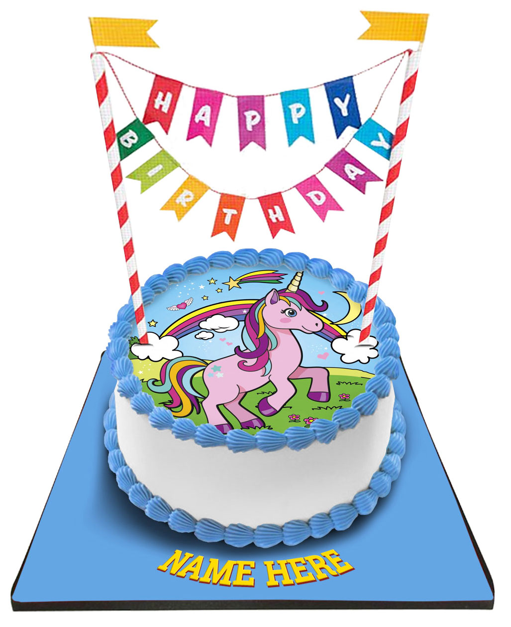 Unicorn Cake For Girls With Happy Birthday Bunting