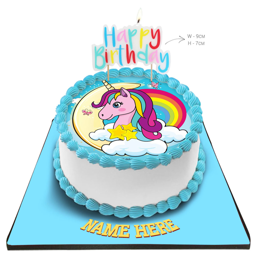 Unicorn Cake For Girls with Happy Birthday Candles