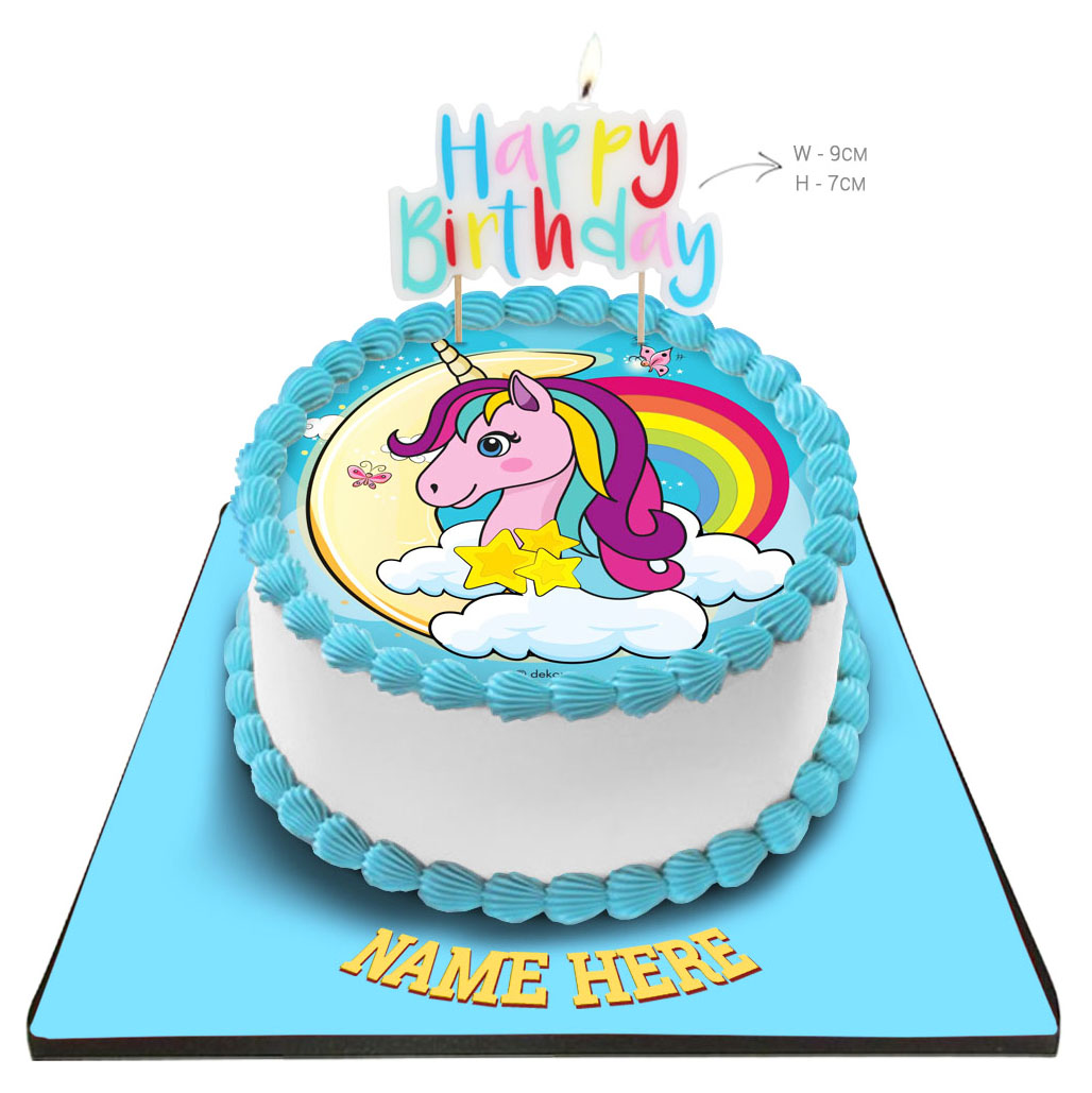 Unicorn Cake with Happy Birthday Candle