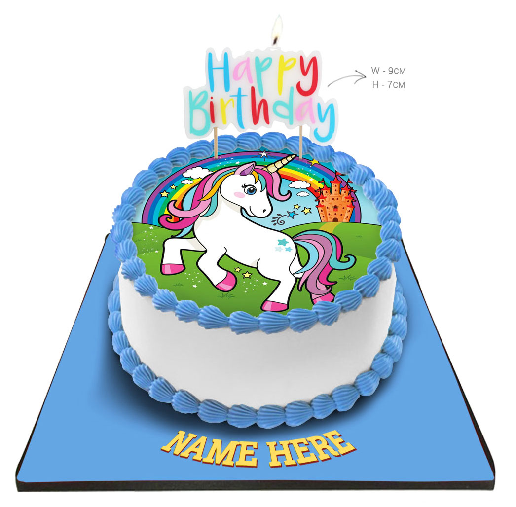 Unicorn Cake with Happy Birthday Candle