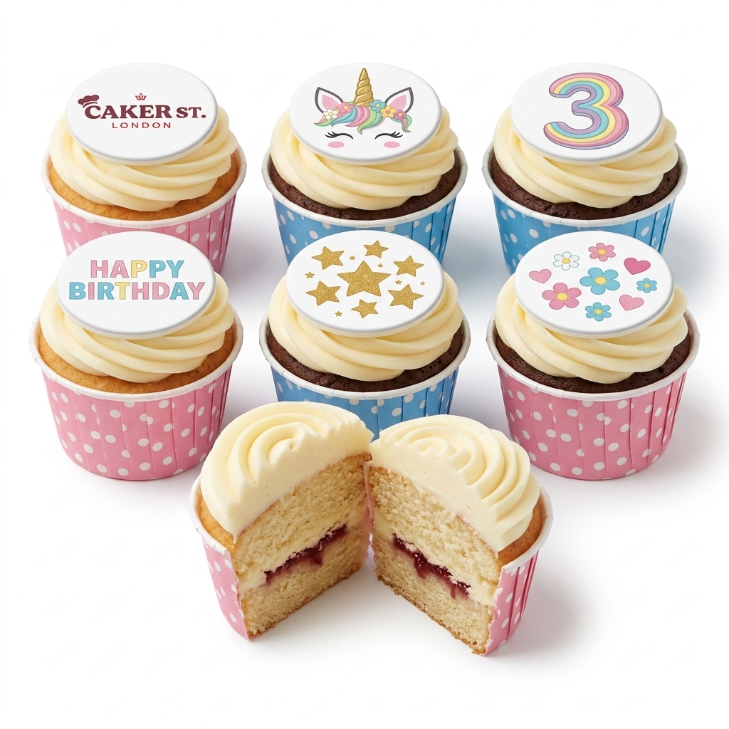 Unicorn & Stars Birthday Cupcakes with Custom Age Topper