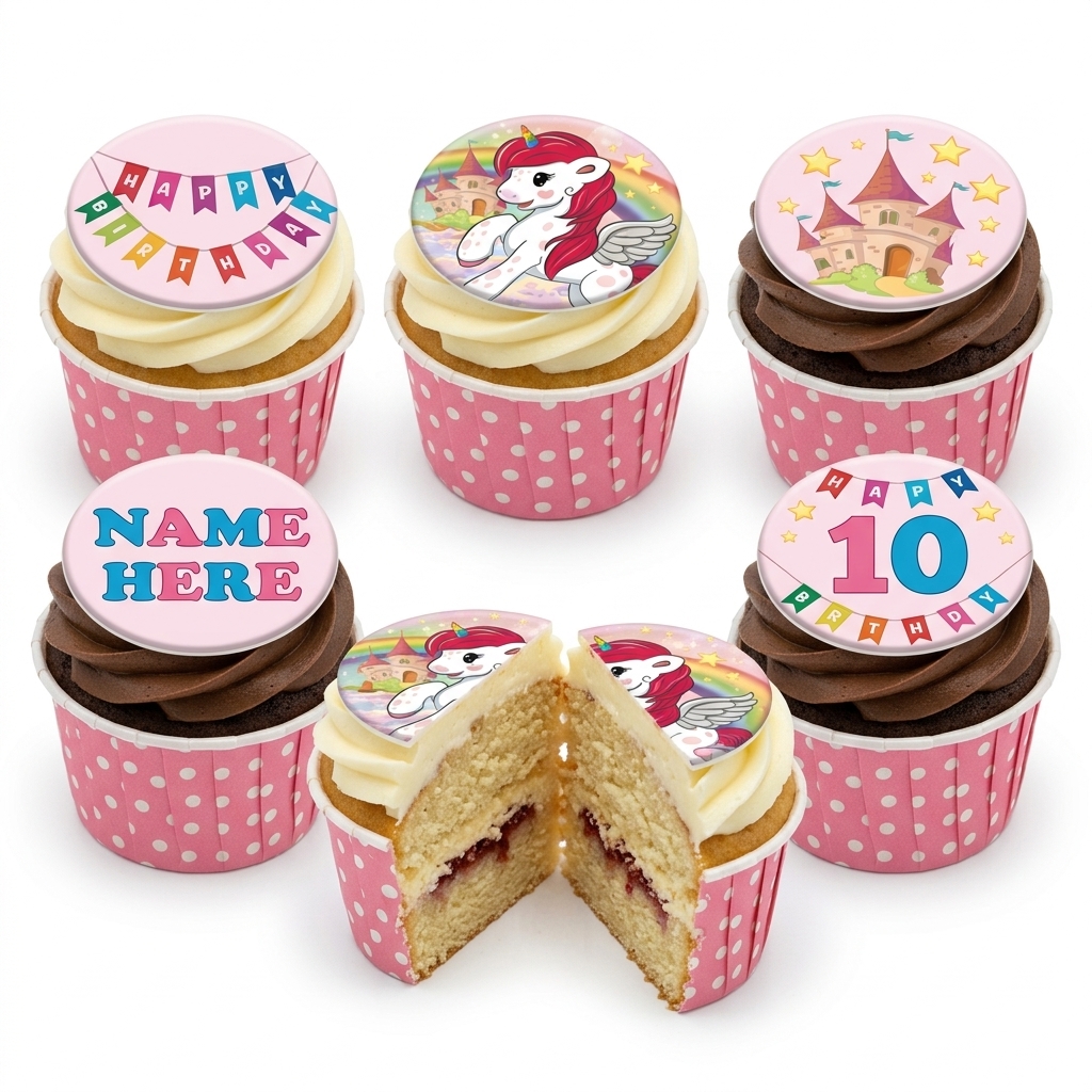 Unicorn Birthday Cupcakes for Girls with Custom Age