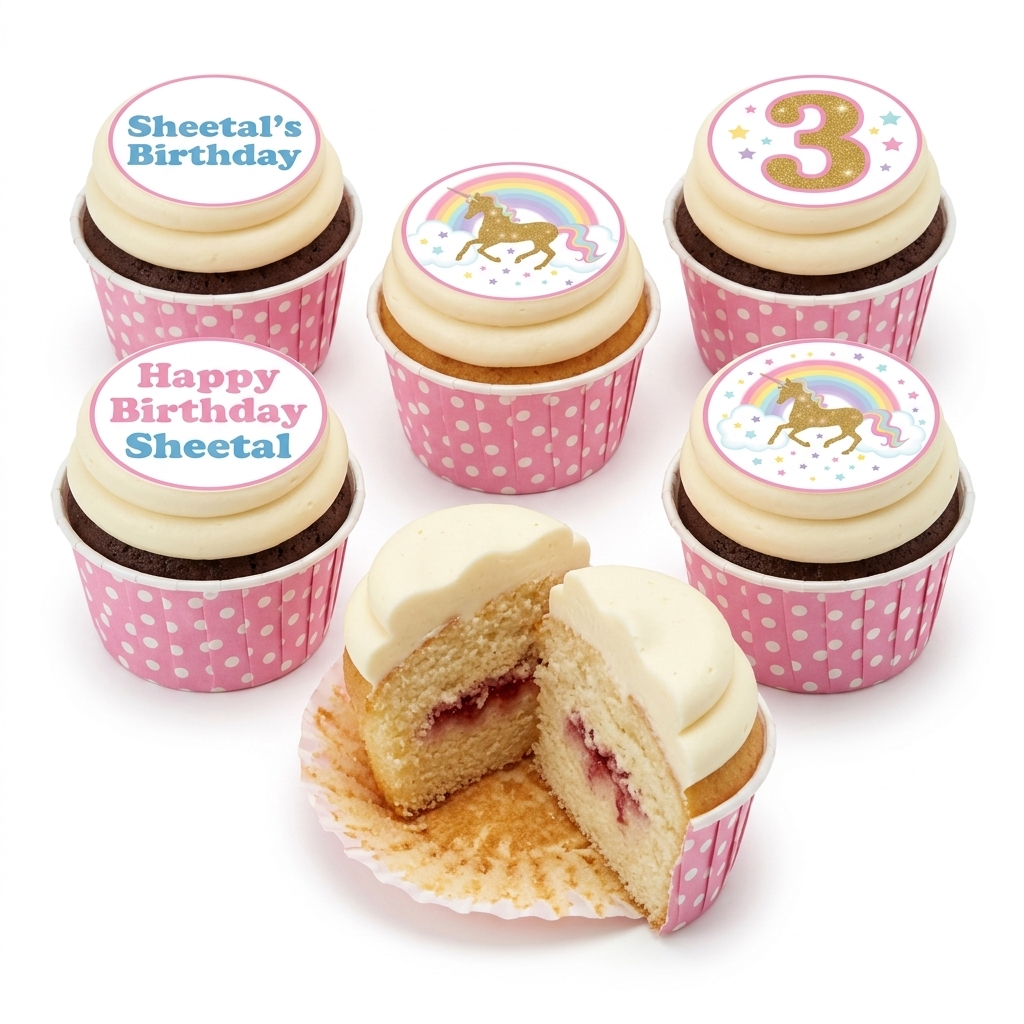 Unicorn Rainbow Birthday Cupcakes with Custom Age Topper