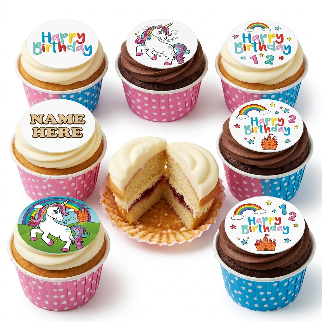 Unicorn Rainbow Birthday Cupcakes with Custom Age