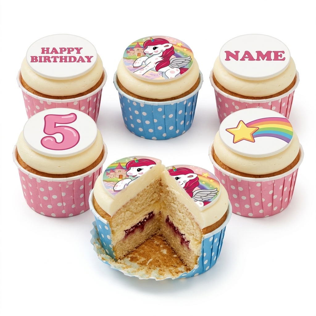 Unicorn Birthday Cupcakes with Custom Age Topper
