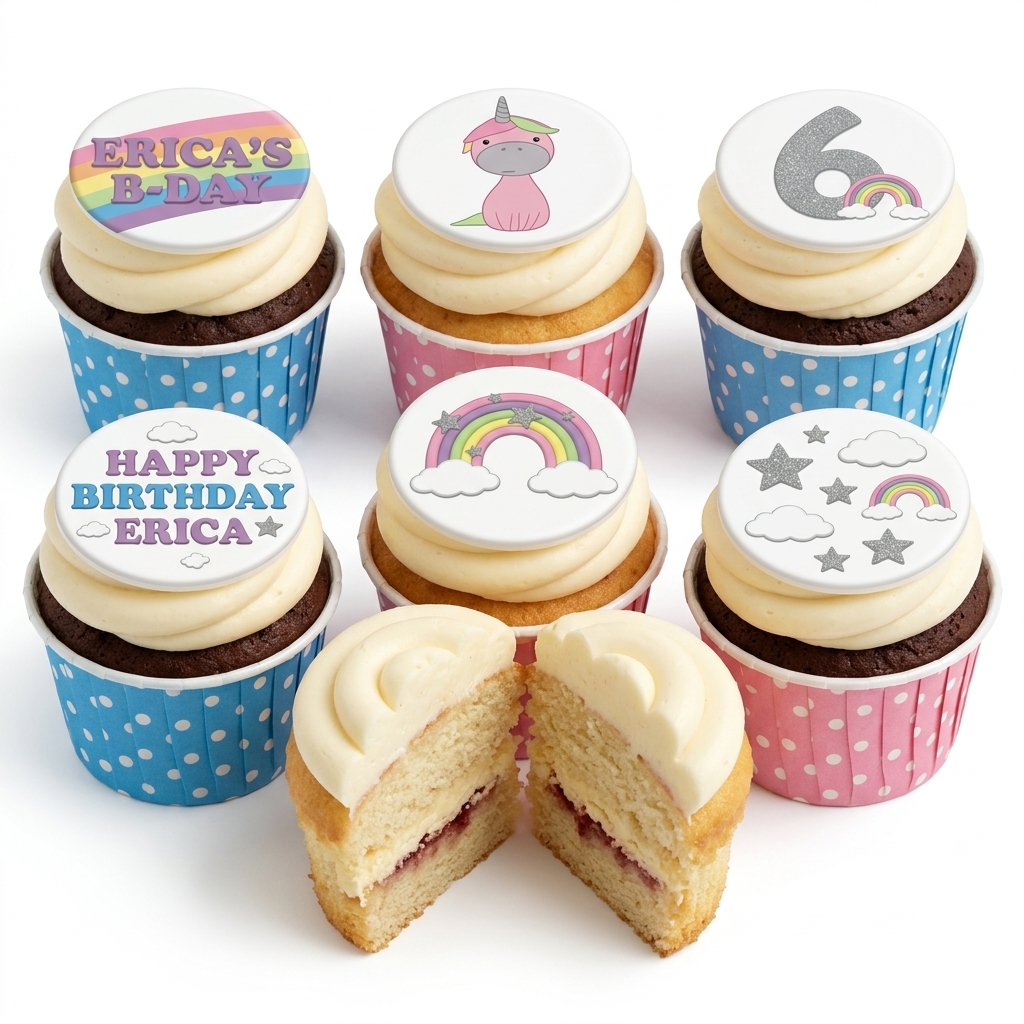 Unicorn & Rainbow Kids Birthday Cupcakes with Custom Age
