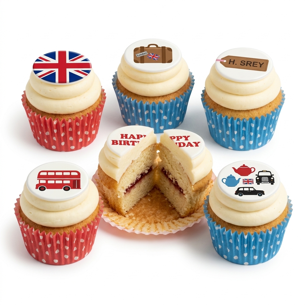 London Theme Birthday Cupcakes