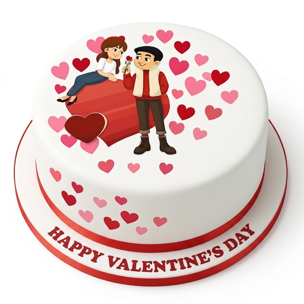 Valentine's Day Couple & Hearts Cake