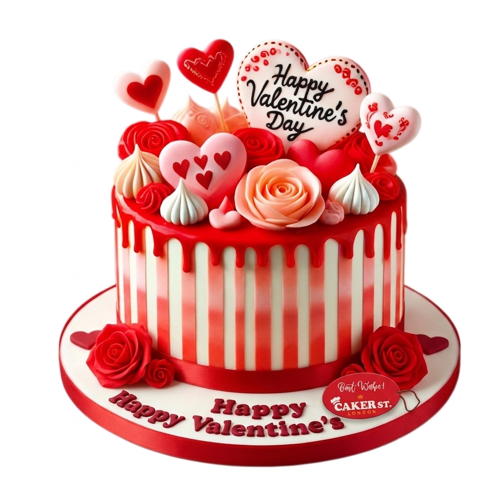 Valentine's Day Drip Cake with Hearts & Roses