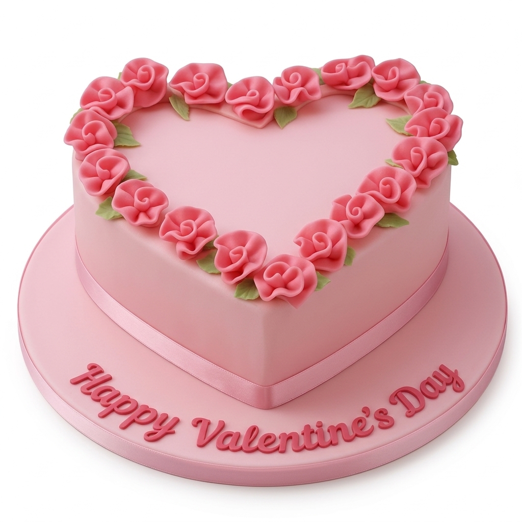 Pink Heart Valentine's Day Rose Cake