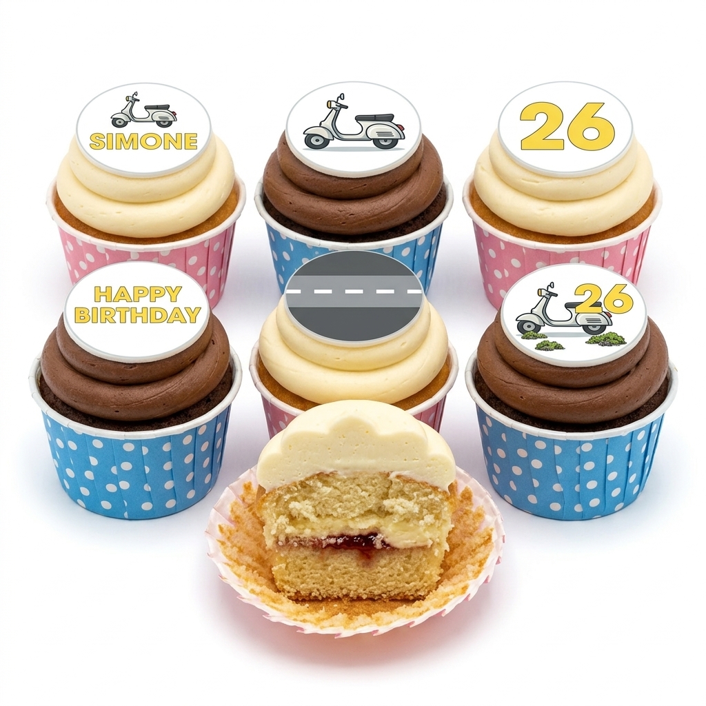 Retro Scooter Birthday Cupcakes with Custom Age