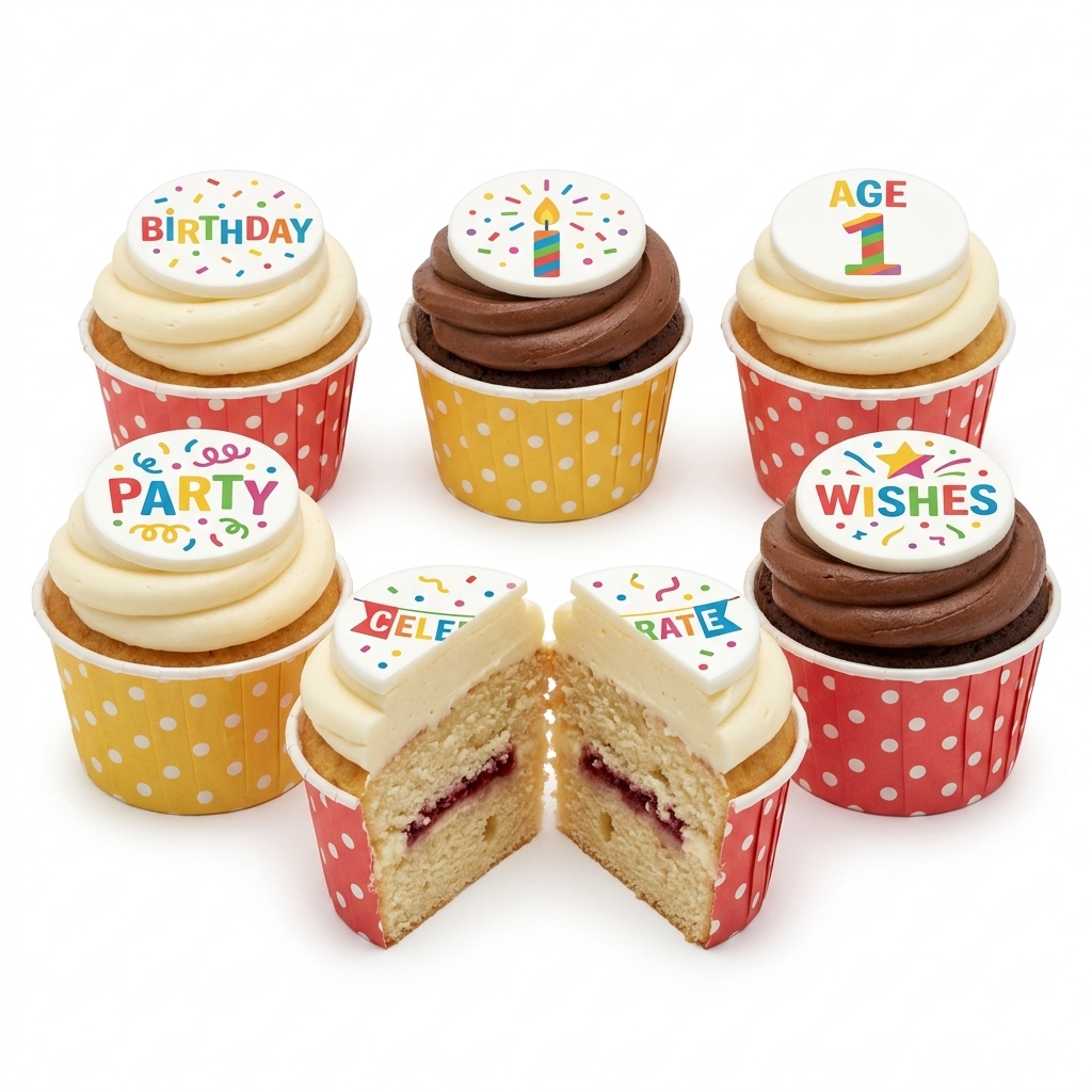 Colourful Celebration Birthday Cupcakes with Custom Toppers