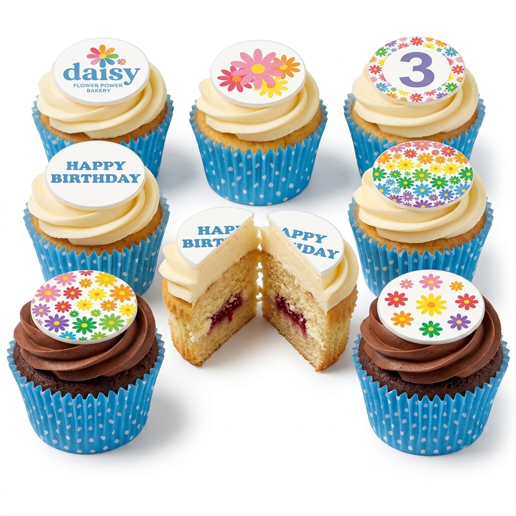 Floral Birthday Cupcakes with Custom Age Toppers