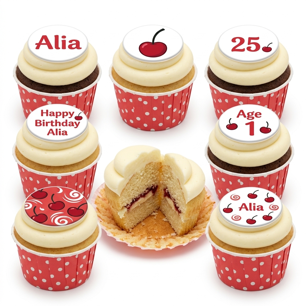 Personalised Cherry Birthday Cupcakes