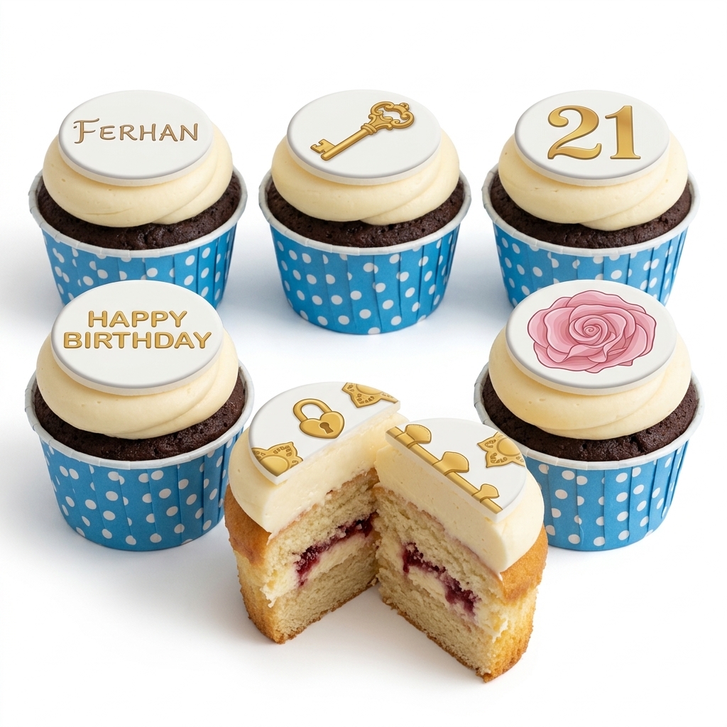 Elegant Key & Rose Birthday Cupcakes