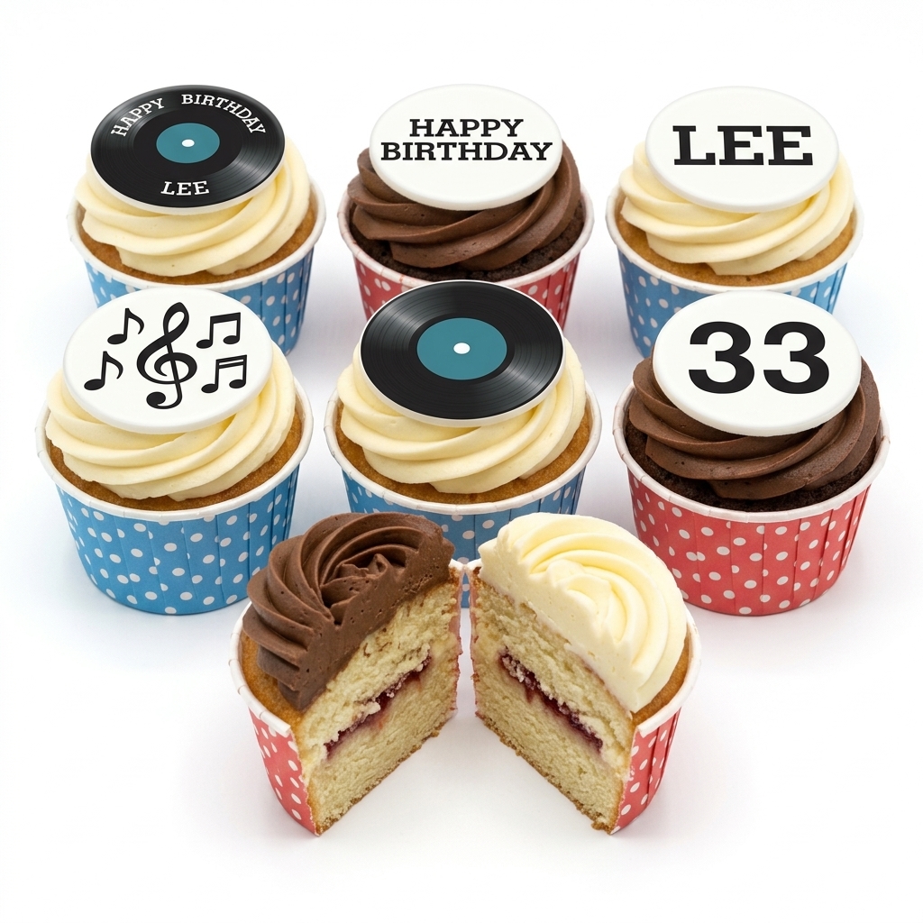 Music Theme Birthday Cupcakes with Custom Age Topper