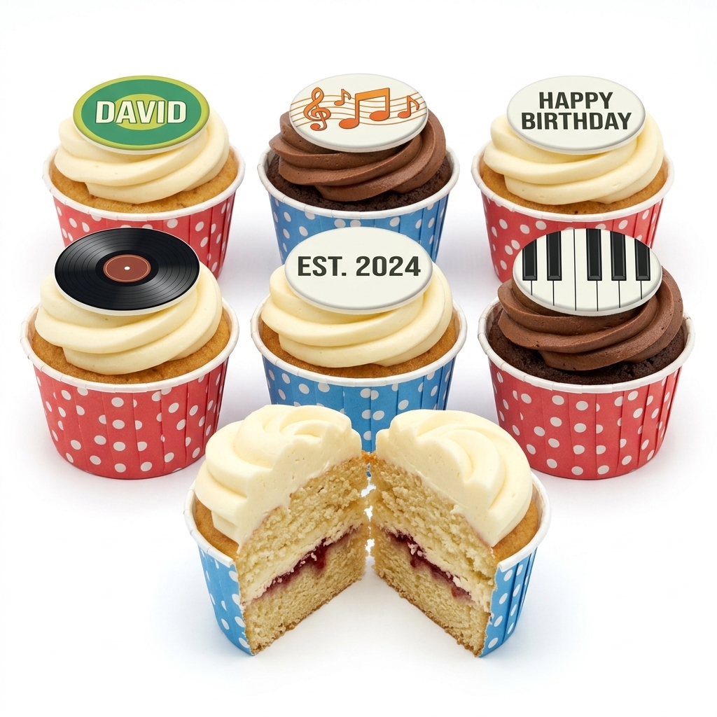 Music Theme Birthday Cupcakes with Custom Toppers
