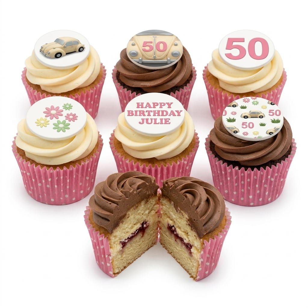 Vintage Car & Floral Birthday Cupcakes for Her