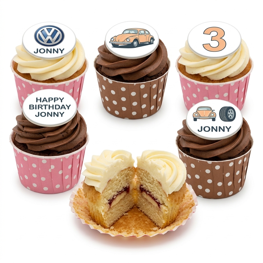 Car Theme Birthday Cupcakes with Custom Age Toppers