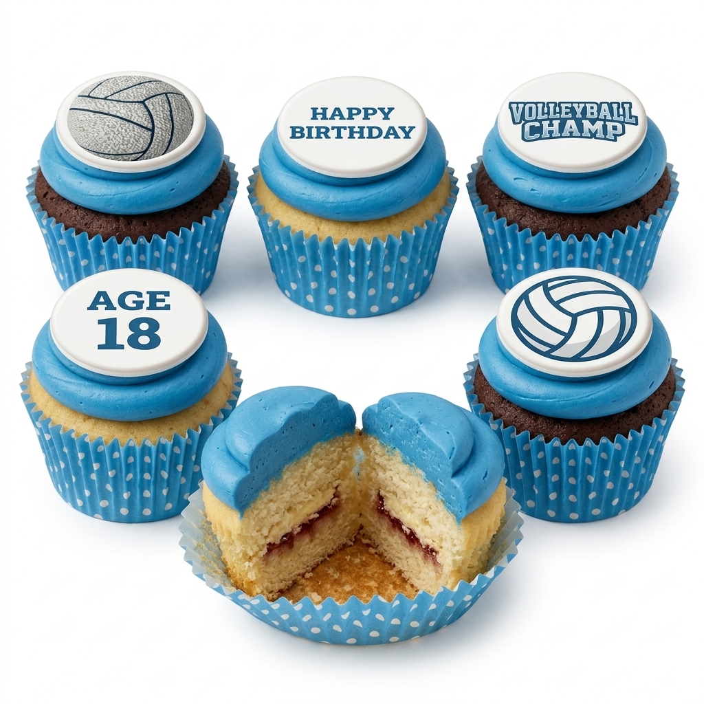 Volleyball Birthday Cupcakes with Custom Age Topper