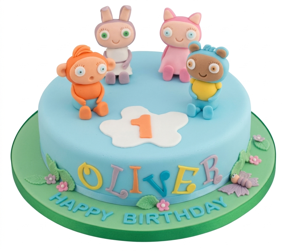 1st Birthday Cake with Cute Animal Characters