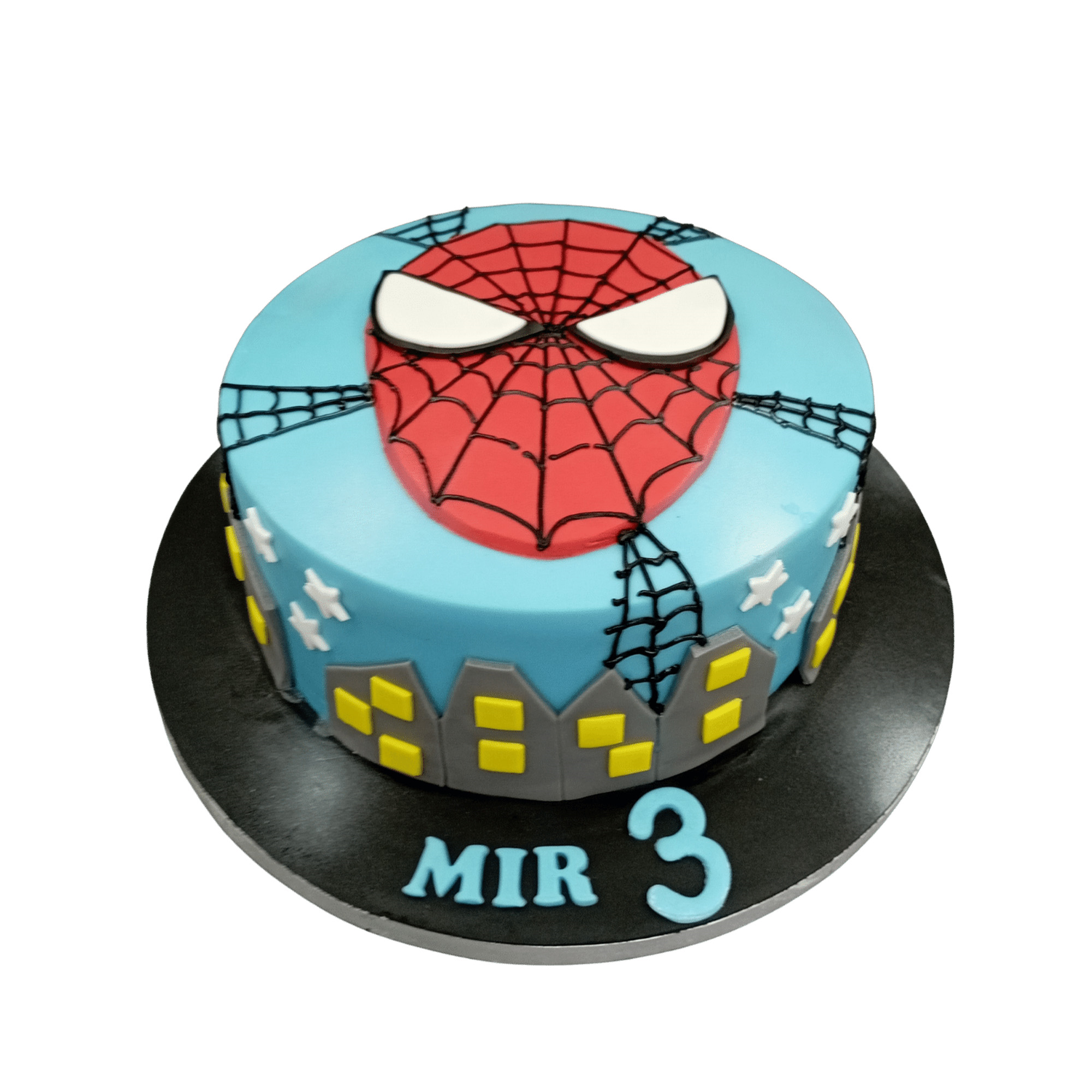 Web Mask Night Themed Spiderman Birthday Cake For Kids
