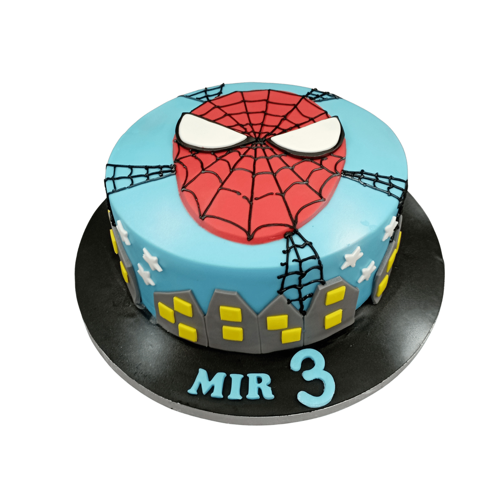 Web Mask Night Themed Spiderman Birthday Cake For Kids