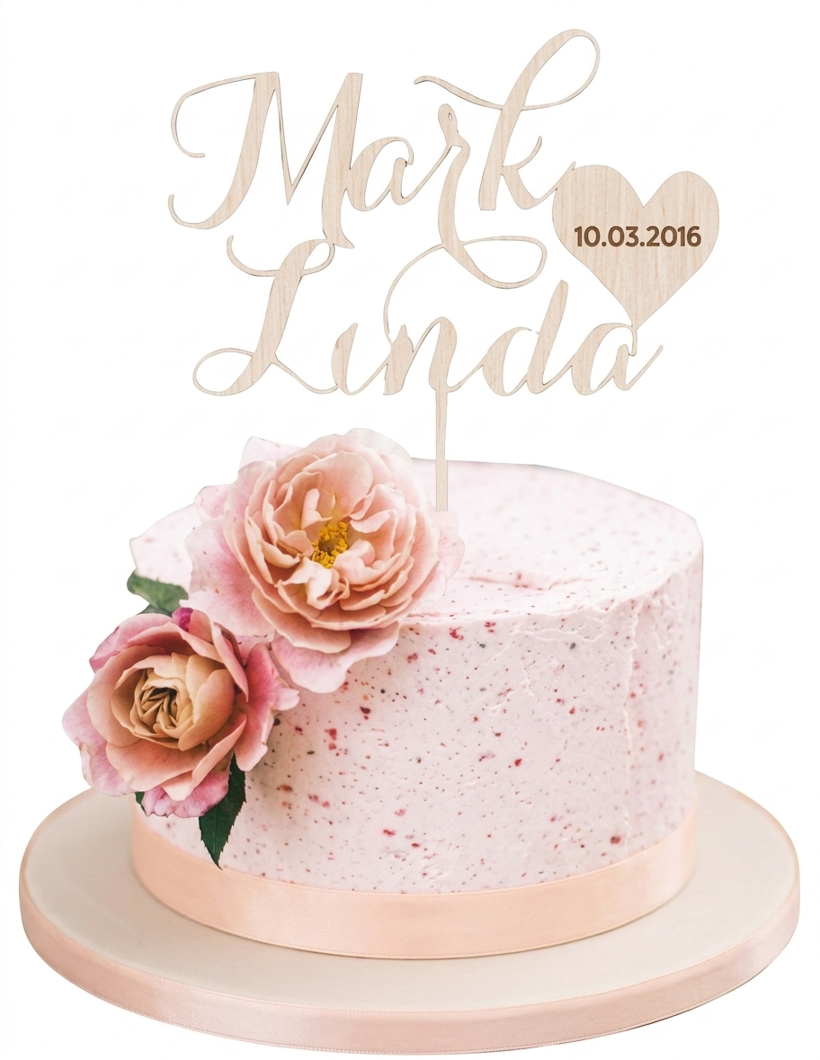 Floral Anniversary Cake with Custom Topper