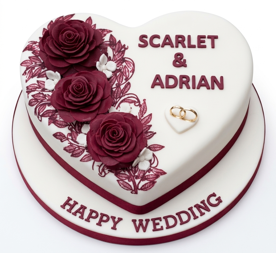 Elegant Heart Shaped Rose Wedding Cake