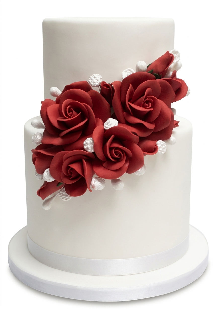 Elegant Red Rose Floral Birthday Cake