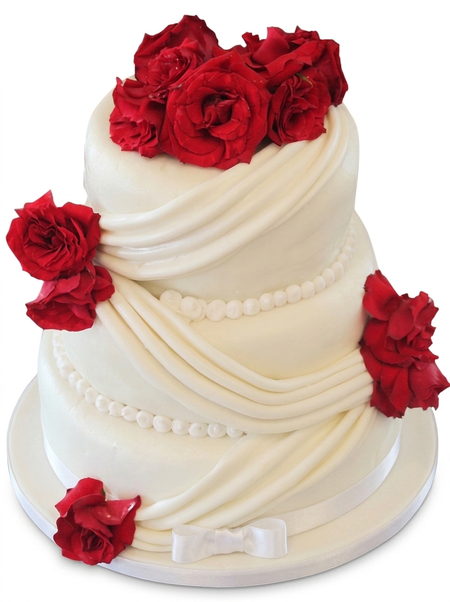 Elegant Red Rose Floral Birthday Cake