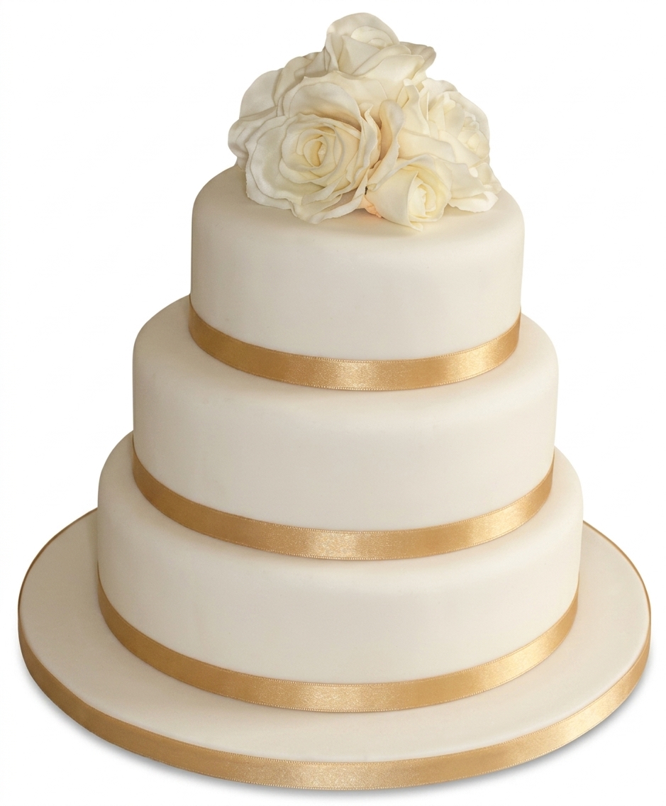 Elegant Floral Wedding Cake with Gold Ribbon