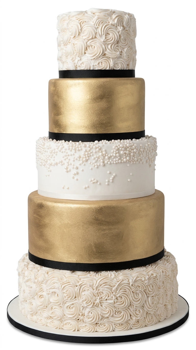 Luxury Gold & White Tiered Birthday Cake