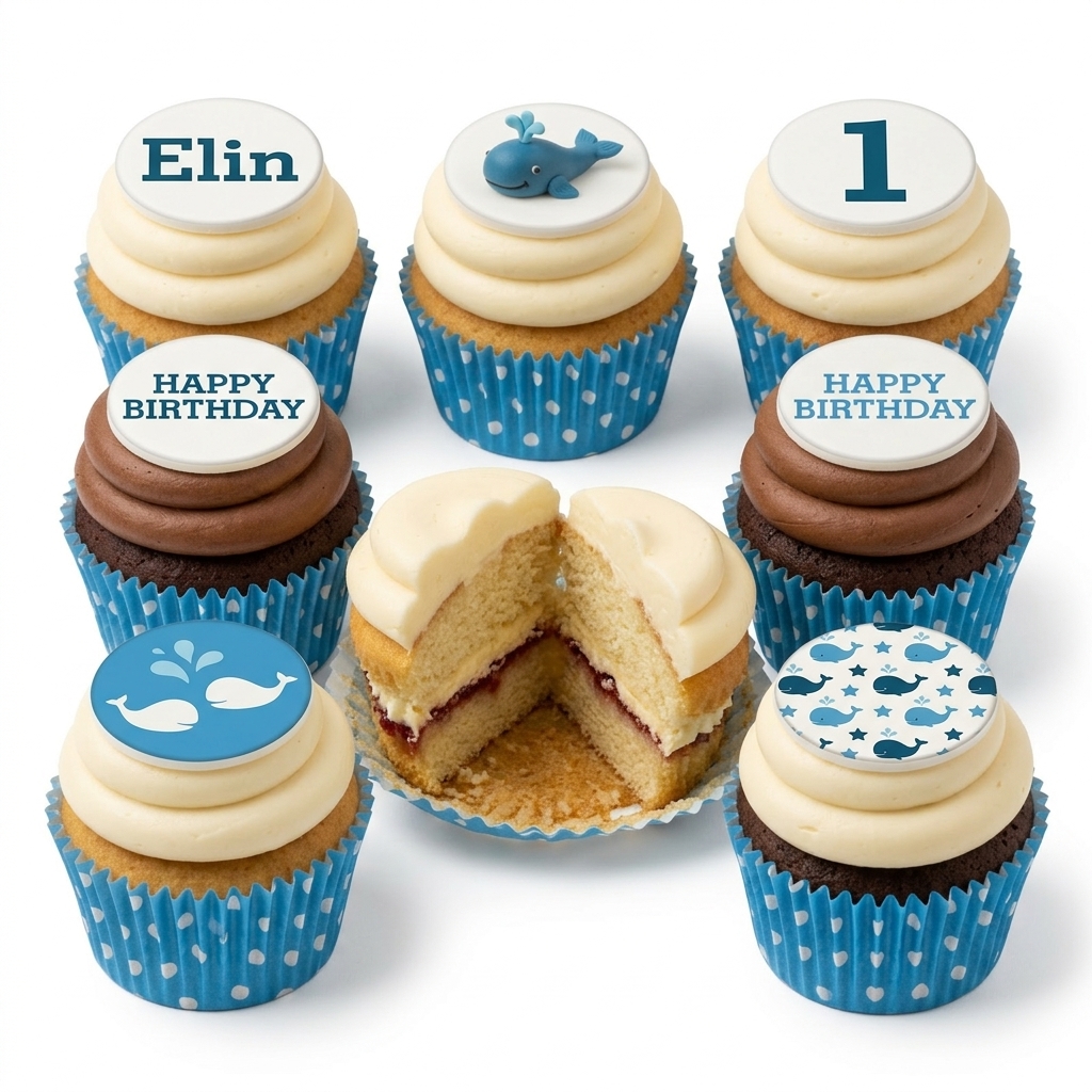 Personalised Whale Theme Birthday Cupcakes