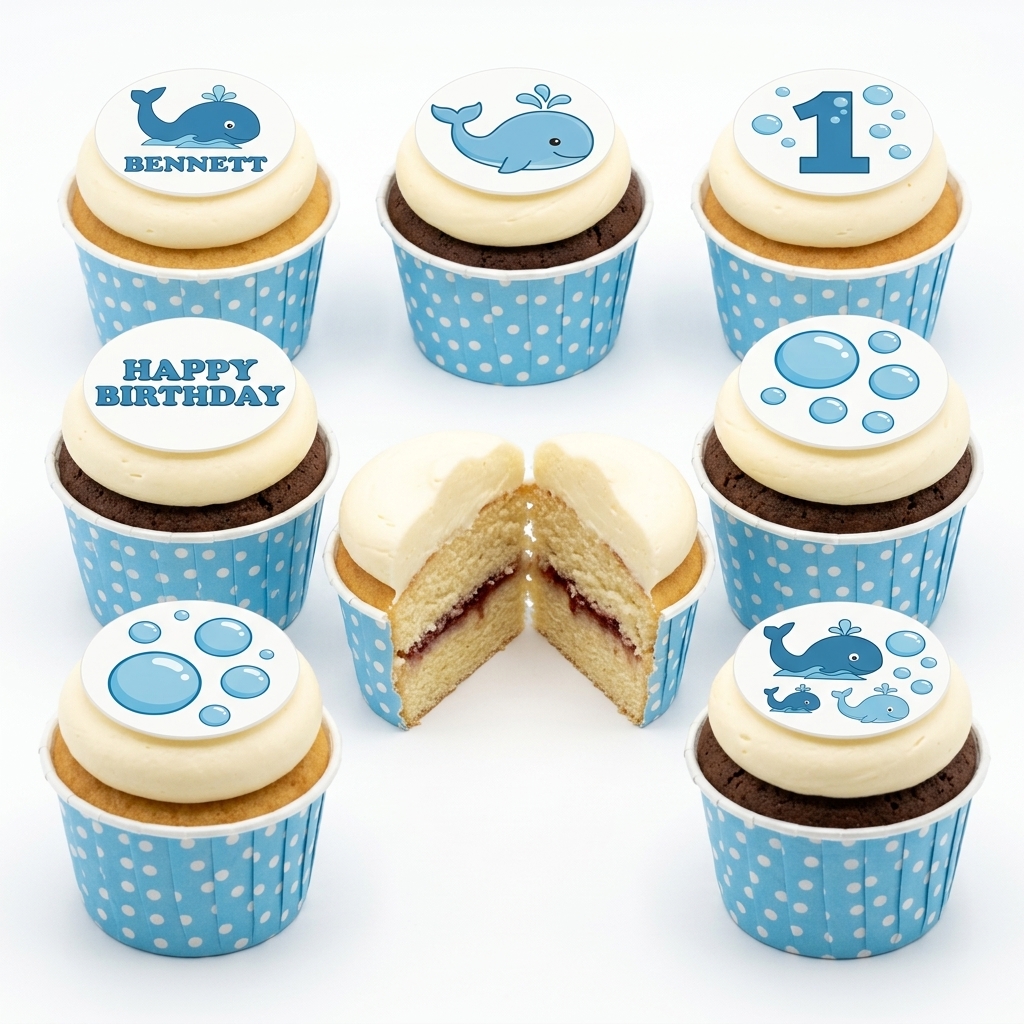 Whale Birthday Cupcakes for Boys