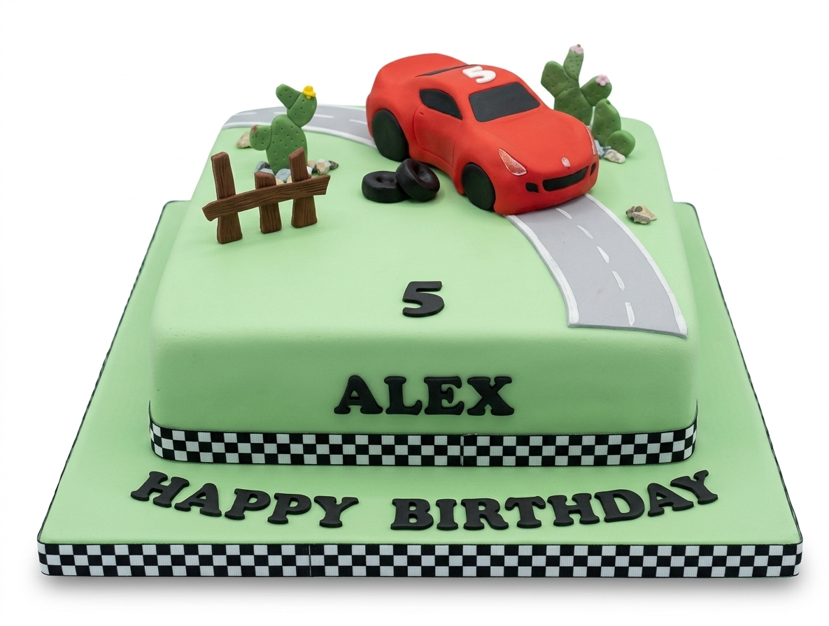 Car Birthday Cake for Boys with Custom Age