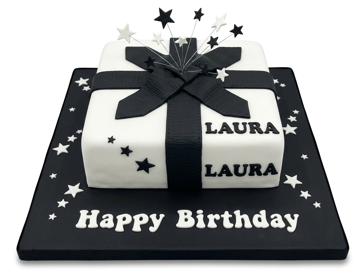Elegant Gift Box Birthday Cake with Stars