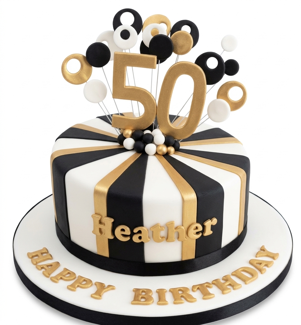 Elegant Black and Gold Striped Birthday Cake with Custom Age