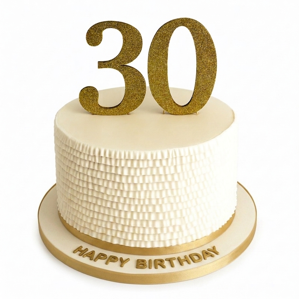 Elegant Ruffle Birthday Cake with Custom Age Topper