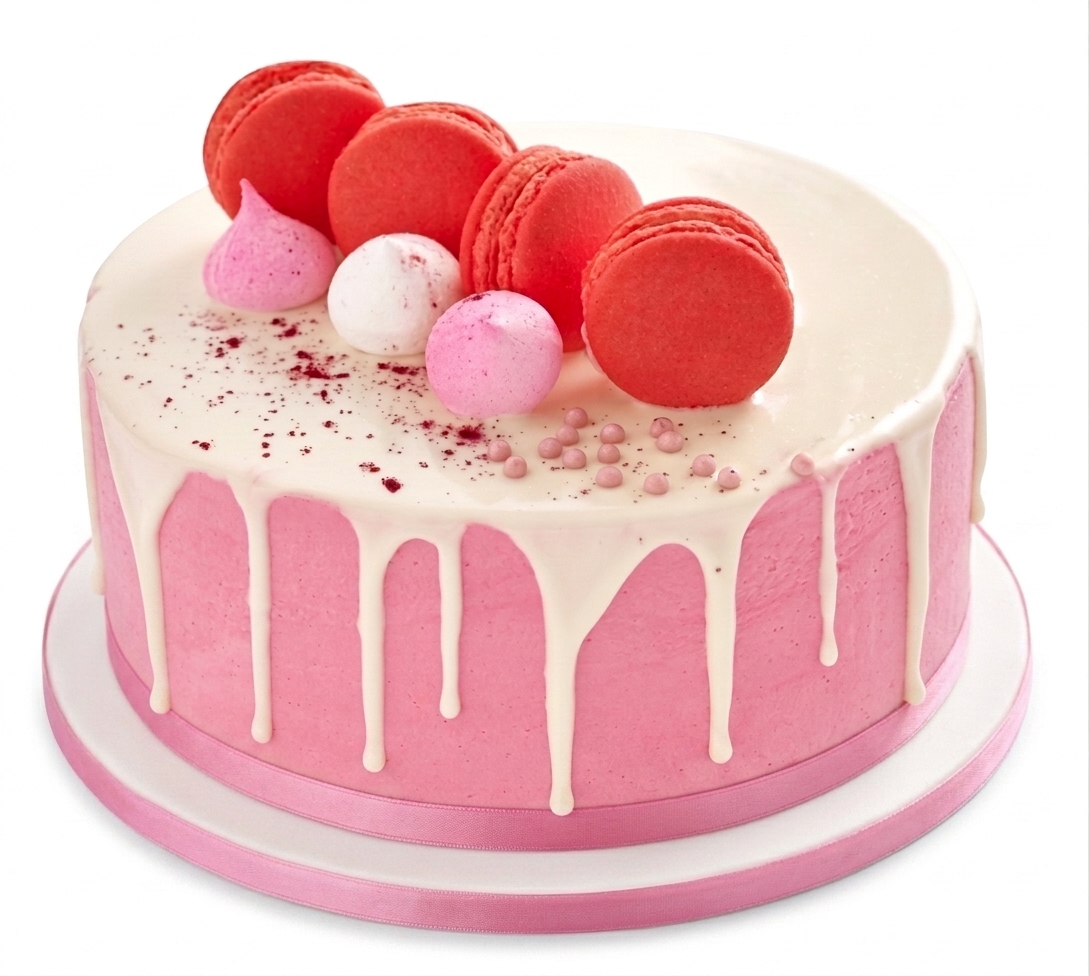 Pink Drip Macaron Birthday Cake