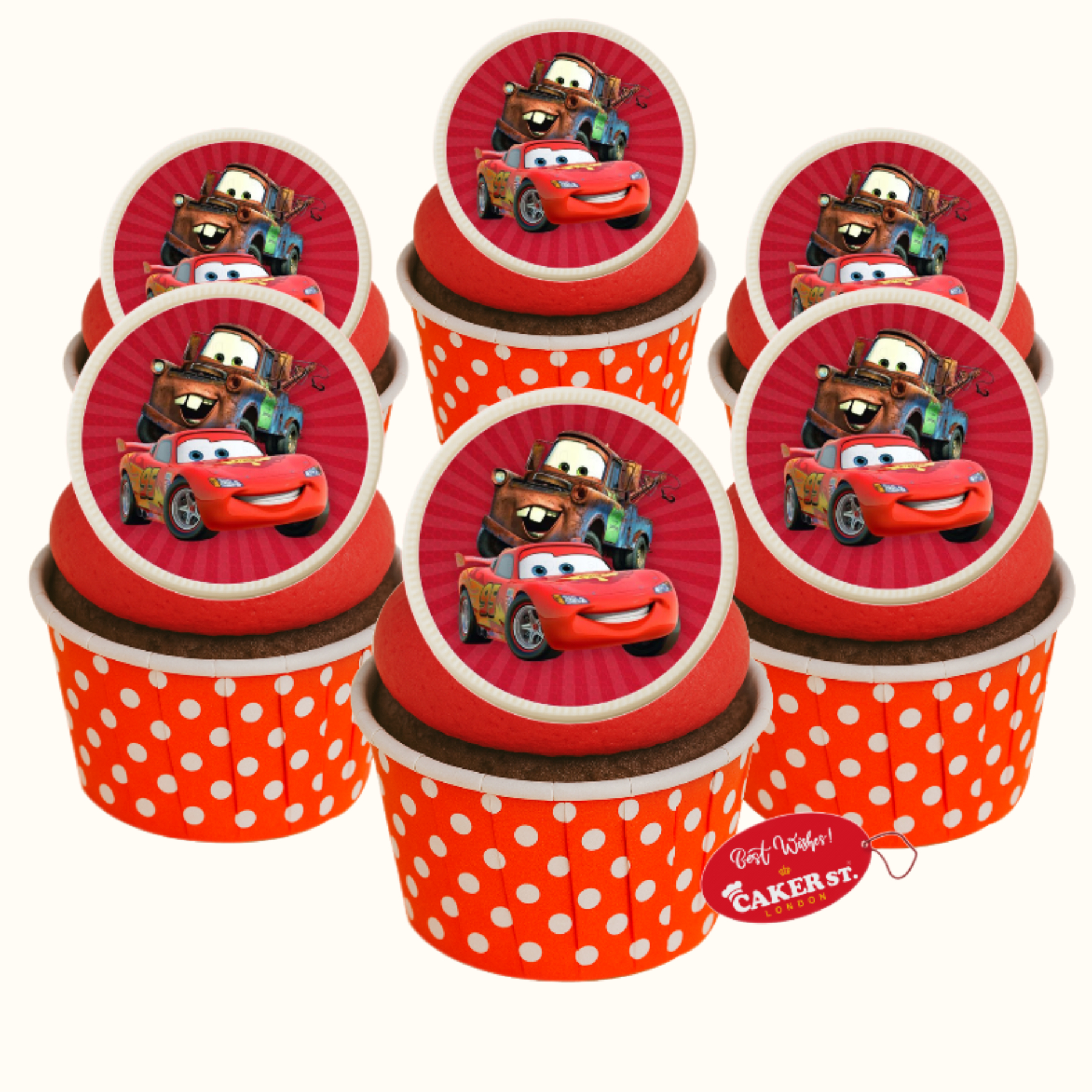 White Chocolate Lightning Mcqueen Cupcakes