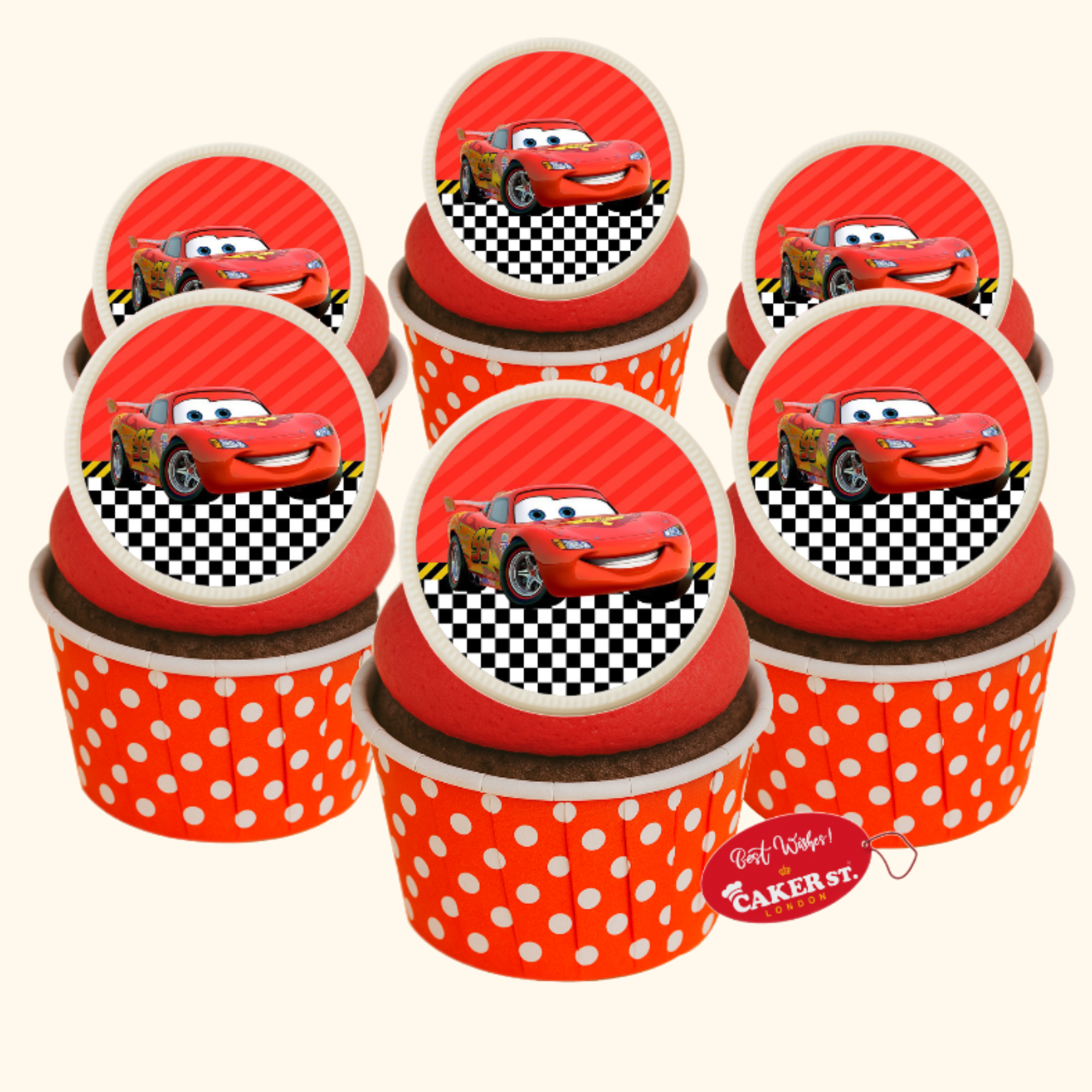 White Chocolate Lightning Mcqueen Cupcakes