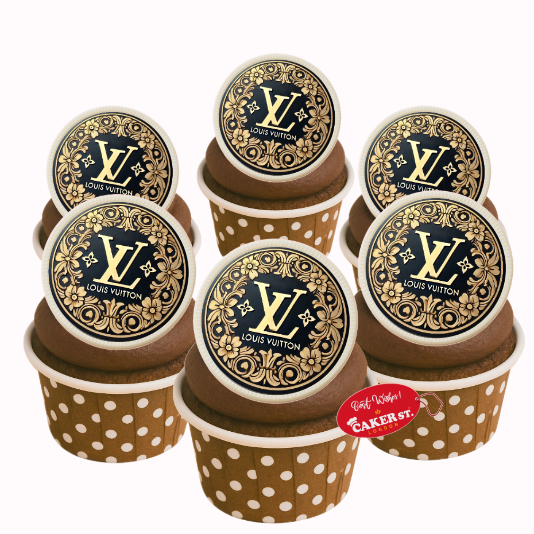 White Chocolate LV Themed Cupcakes