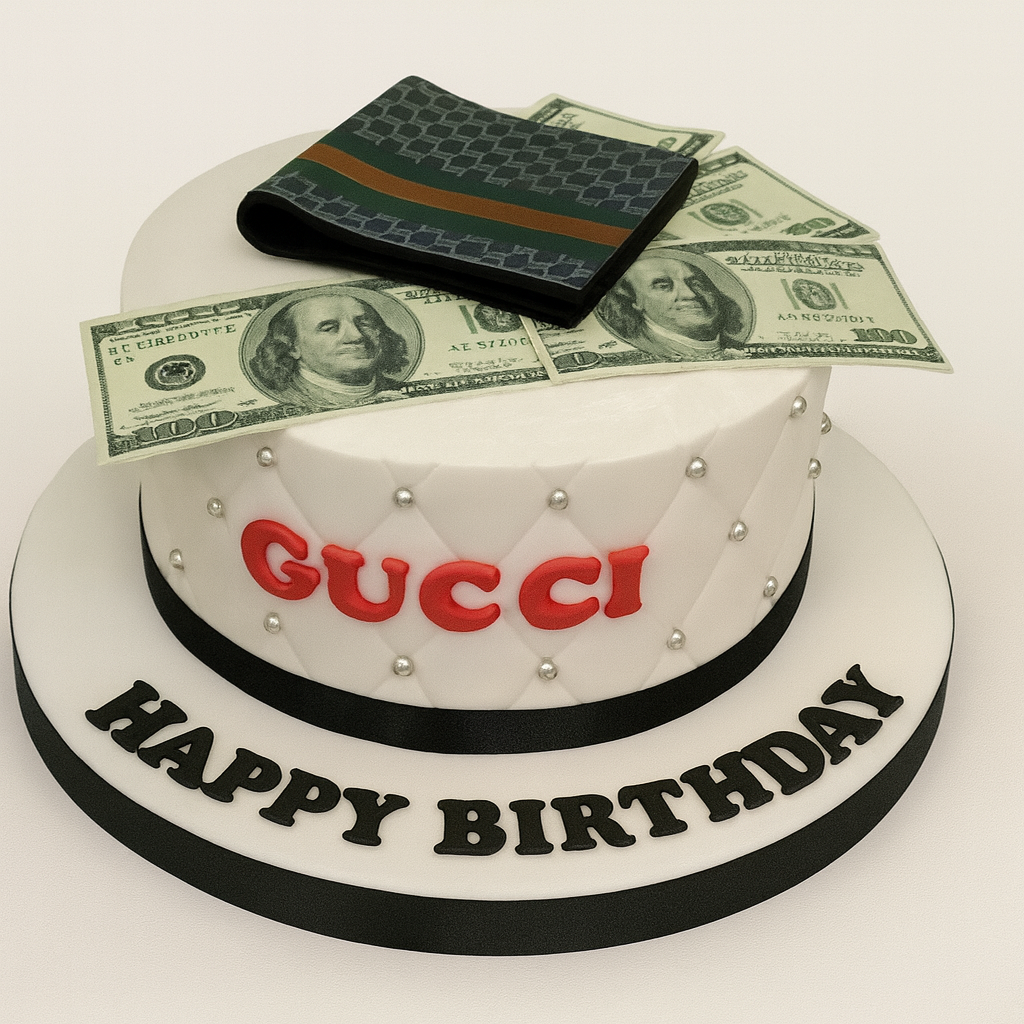 White Gucci Themed Cake 