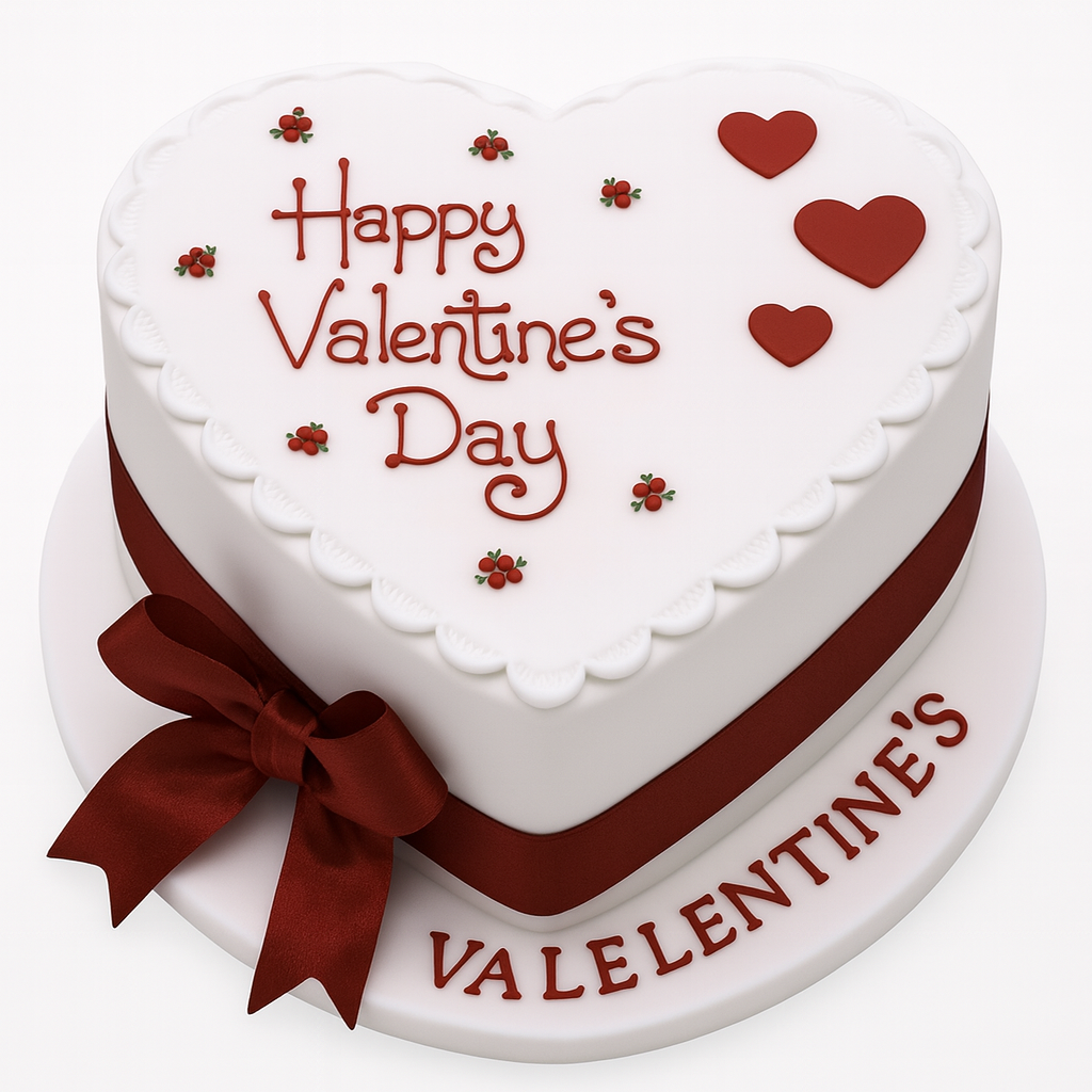 White Heart Valentines Cake