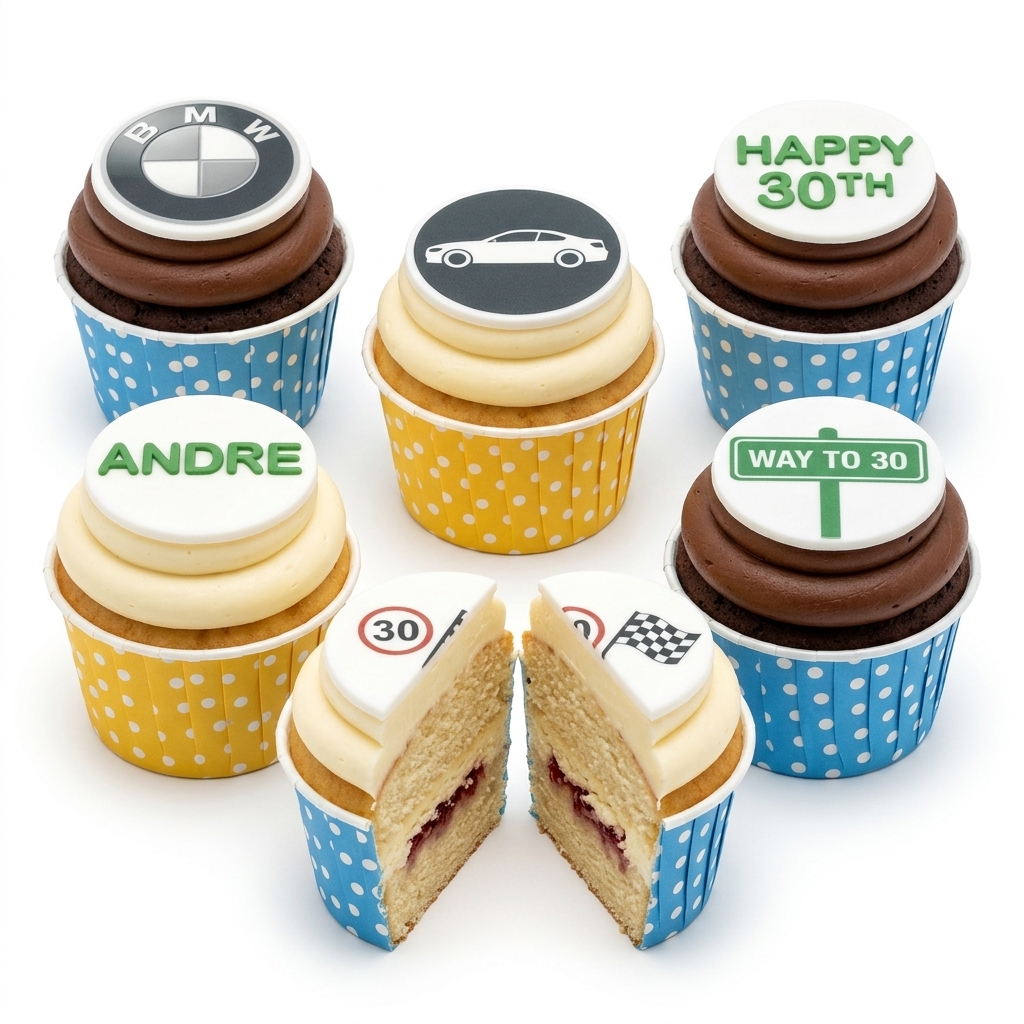 Driving Theme Birthday Cupcakes with Custom Age Toppers