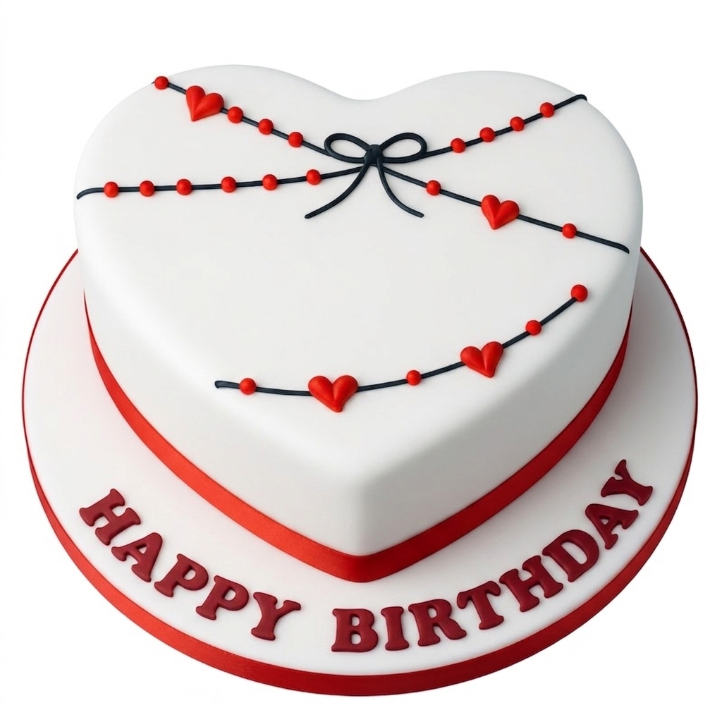 Heart Birthday Cake with Red & White Design