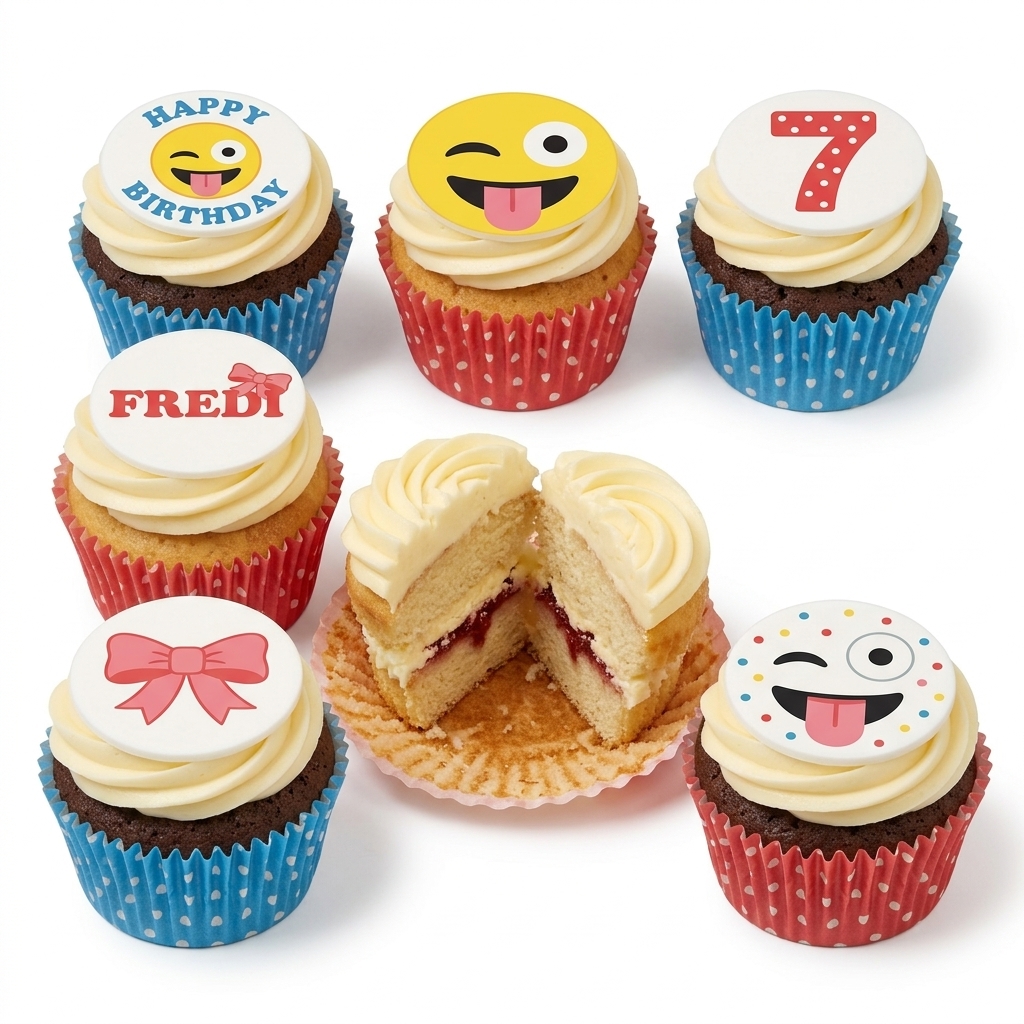 Emoji Birthday Cupcakes with Custom Toppers
