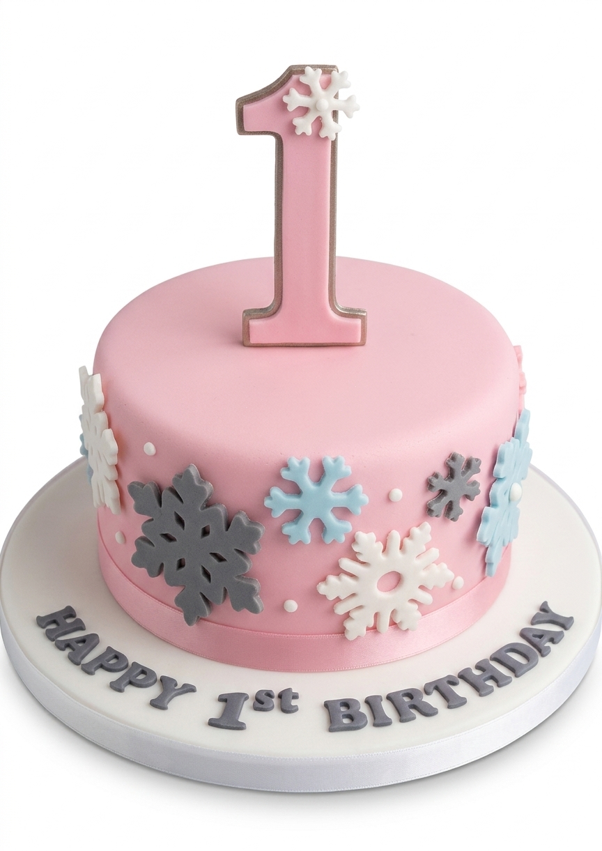 Pink Snowflake 1st Birthday Cake for Girls