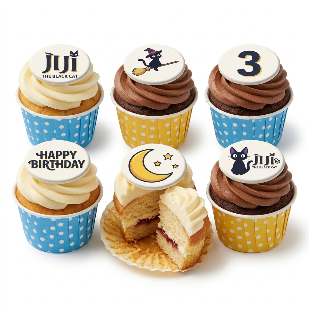 Jiji The Black Cat Birthday Cupcakes with Custom Age Topper